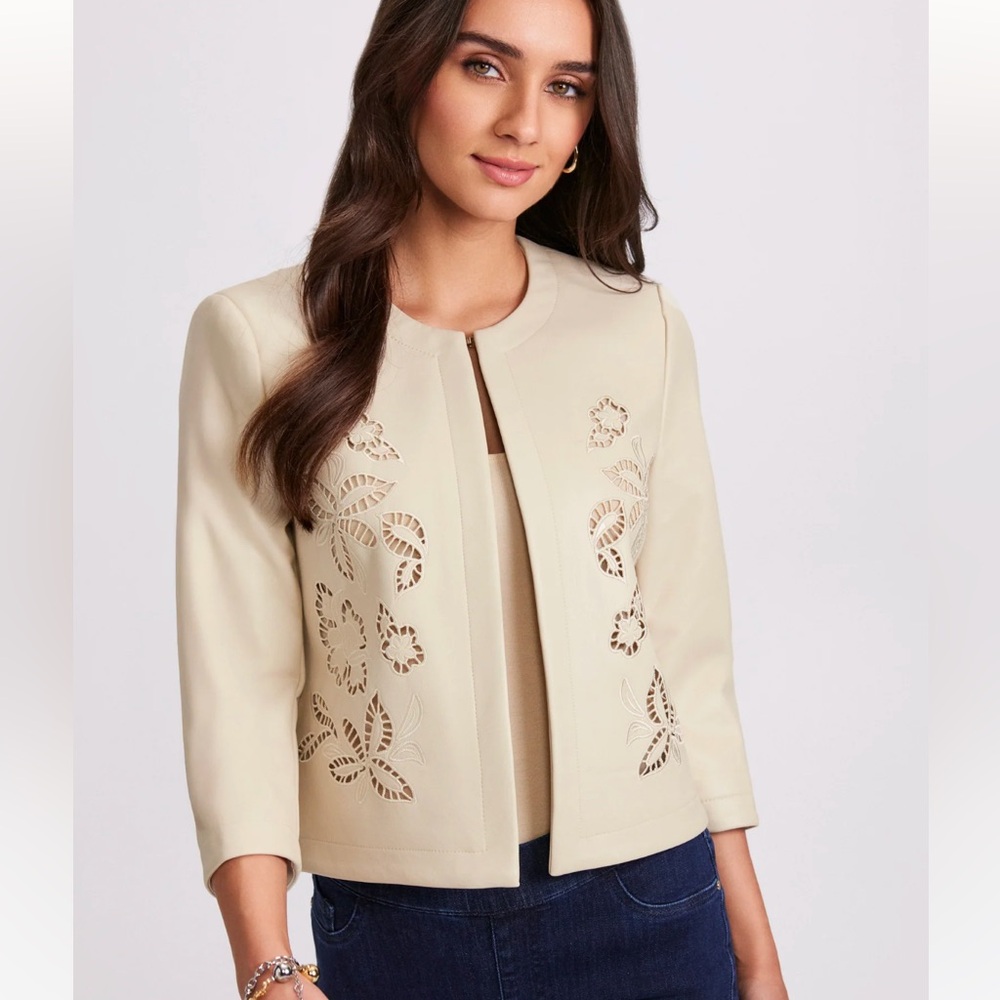 Laura Embroidered Vegan Leather Jacket Almond Cream